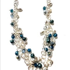 Charming Silver Metal and Blue Crystal Necklace